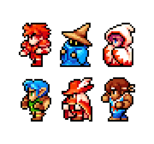 Remade the pixel-art of the basic classes of the first Final Fantasy after feeling that the art in t