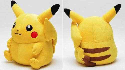 ledians:  kotakucom:  In November, Beams will start selling life-sized Pikachu plushies in Japan. Like real Pikachu, they’re 0.4 meters tall and weigh 6 kilograms (about 13 pounds). And yes, they come with a tote bag, for whatever reason.  friendfriend