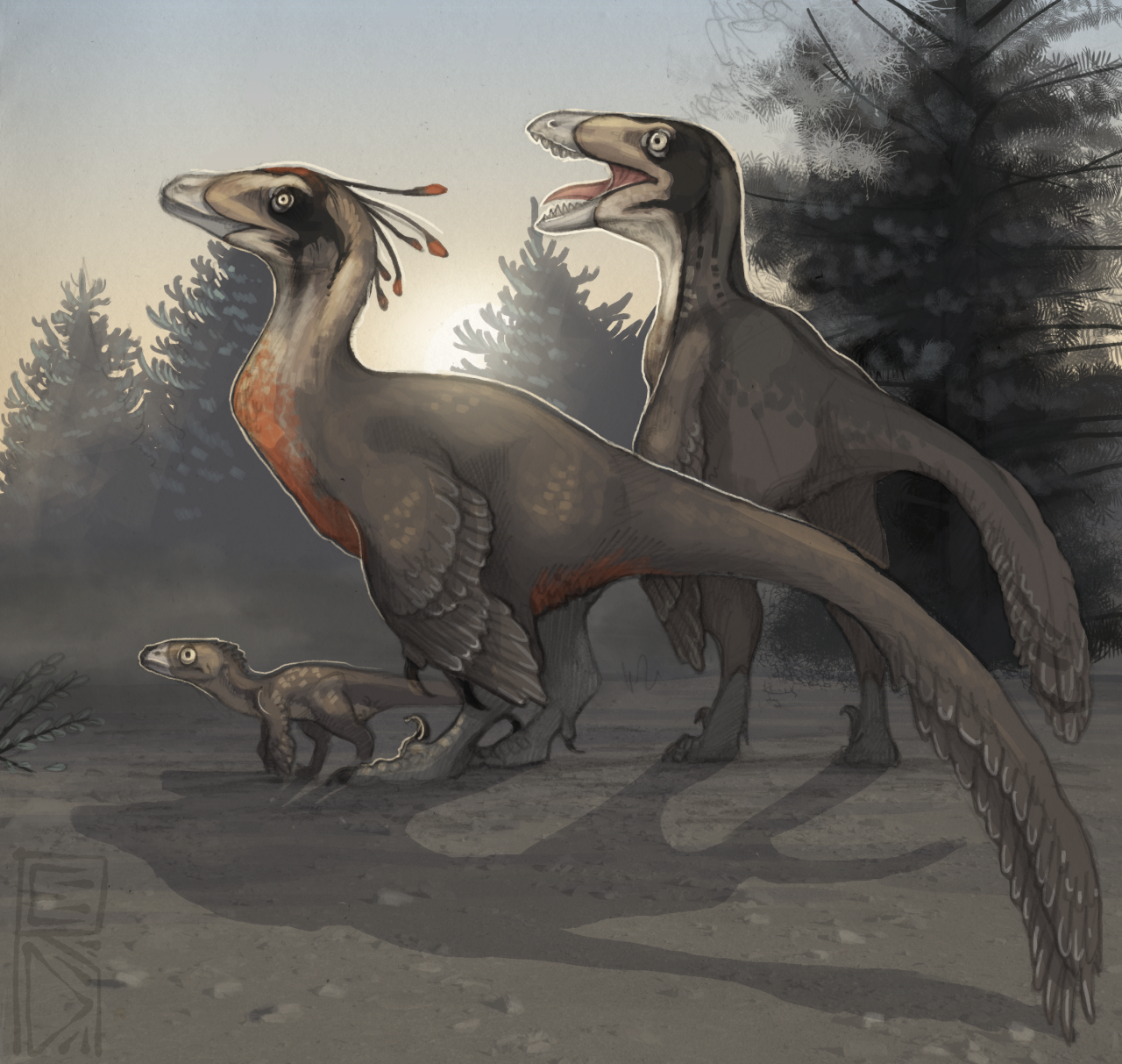 Four layers of Deinonychus – Emily Willoughby Art