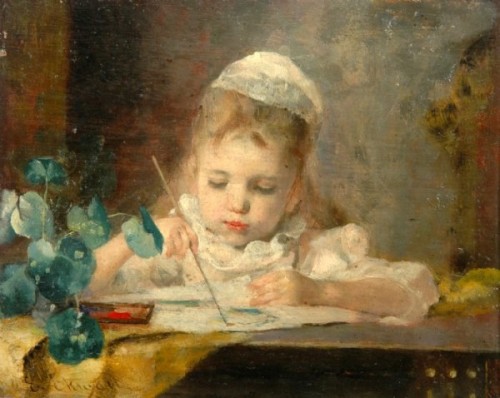 Girl Painting  -  Emma EkwallSwedish 1838-1925