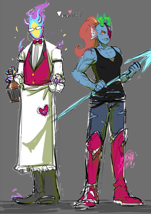 Undyne and Grillby’s Demonstail AU portotype,will change maybe.