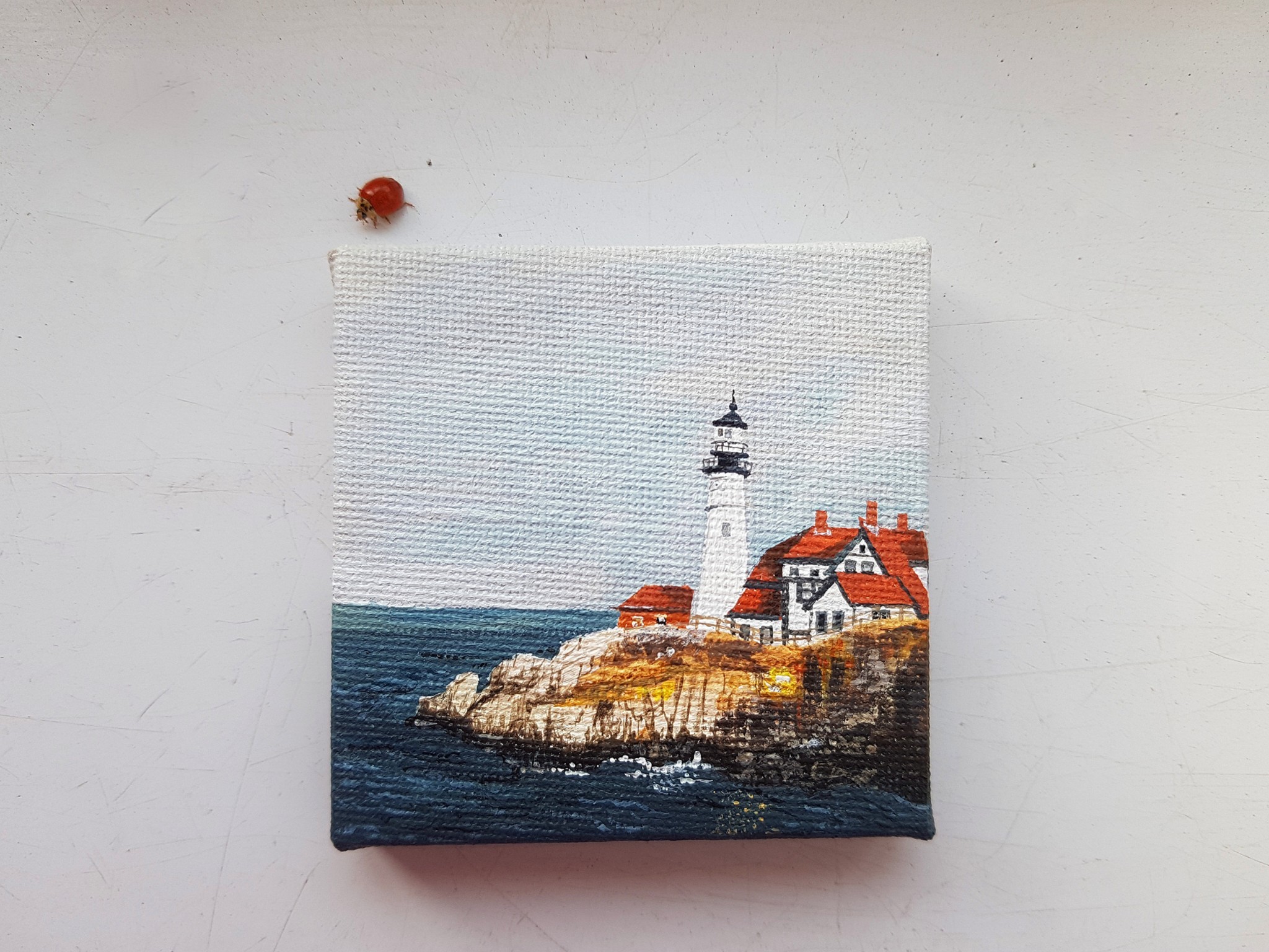 k-atrina:that time i painted this tiny canvas for @cosmic-replicant & a ladybird flew in as i took the picture :’)