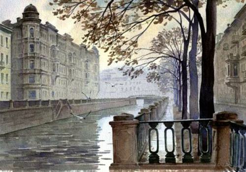 huariqueje:    Griboyedov Canal    -    Eldeukov Oleg. 2007Russian 1966-Watercolour , 21 x 29 cm.