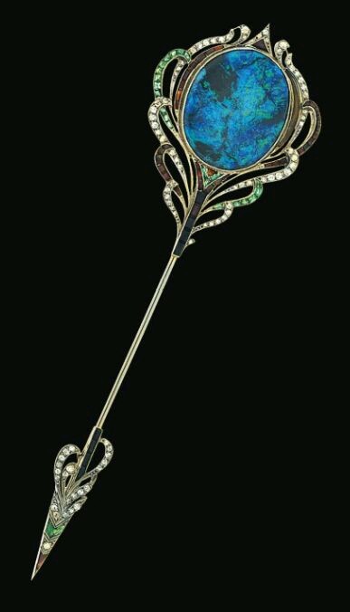 auburnandamberangel: (Source: Pinterest via Christies) Art Deco jabot pin - Peacock feather shaped -