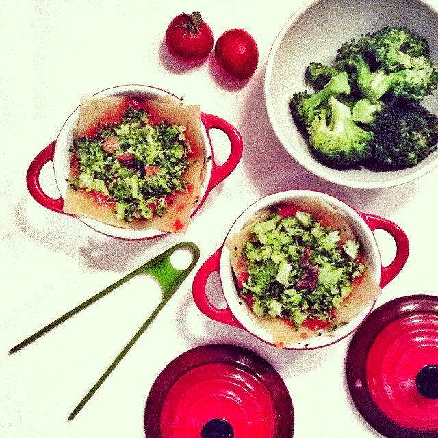 Broccoli/Porcini/Tomatoes Lasagna in Mini Casseroles