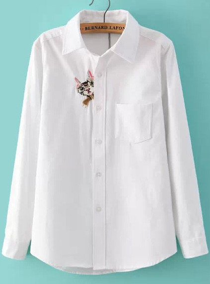 cat embroidered pocket blouse by romwe