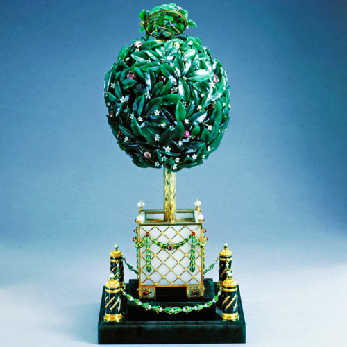 Fabrege eggs1. Bay-tree egg, 1911, with clockwork singing bird2. Coronation egg, 1897 (the coach was