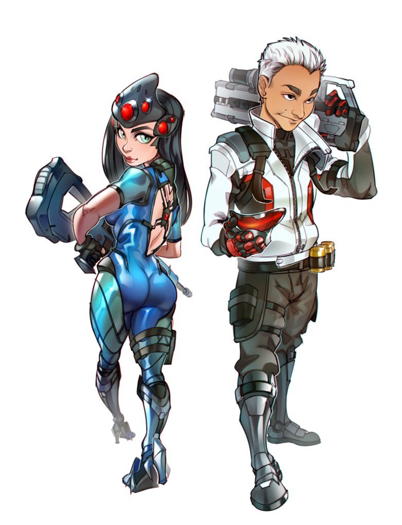 ohnips:Commission of a couple dressed as Widowmaker and Soldier 76 (Overwatch) !