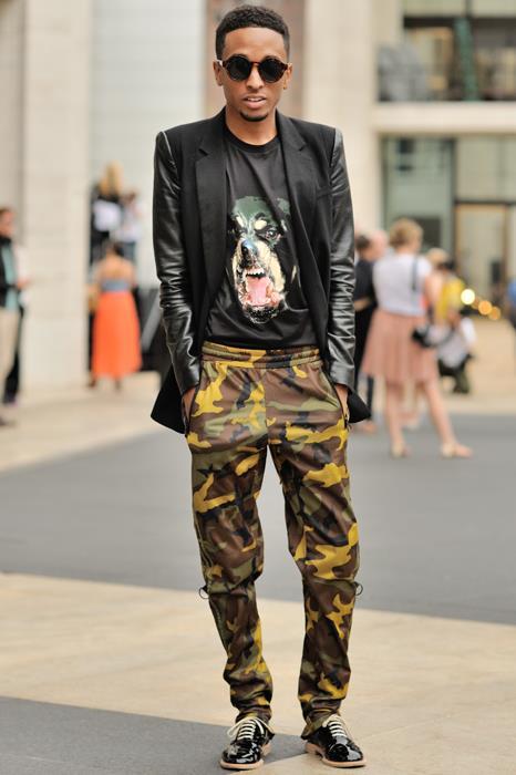 Military print pants with rottweiler tee