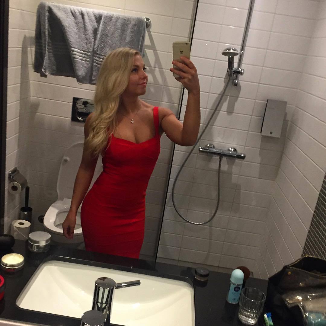 Blonde in red