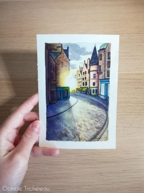 “A special street”“Une rue particulière”Inktober day 5.It’s a very beautiful street in Edinburgh’s old Town, Cockburn Street. I drew a photo taken by @leeemurray 🌟Watercolor and colored pencils on 300g paper.10,5x14,8 cm.#tarmaszinktober #tarmaszinktober2021 #inktober #inktober2021 #street #rue #edinburgh #edimbourg #ecosse #scotland #scotlandartist #madeinscotland #edinburghart #edinburghmaker #oldtown #oldtownroad #cockburnstreet #illustration #illustratrice #dessin #drawing #peinture #painting #watercolor #aquarelle #ophelietrichereau #sunset #couchedesoleil #sunlight #sunlight_art 