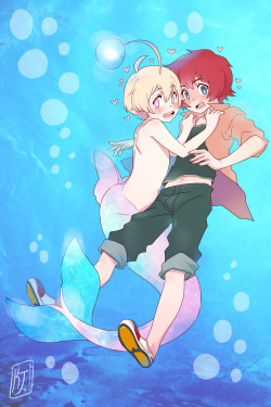 kalechippu:  HaruYuki print for Sakuracon! :3 Haru is a Lantern Fish merboy U vU