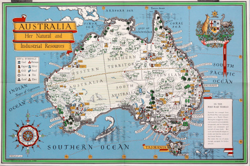 Australia her natural and industrial resources Macdonald Gill c1943 One of a series of map
