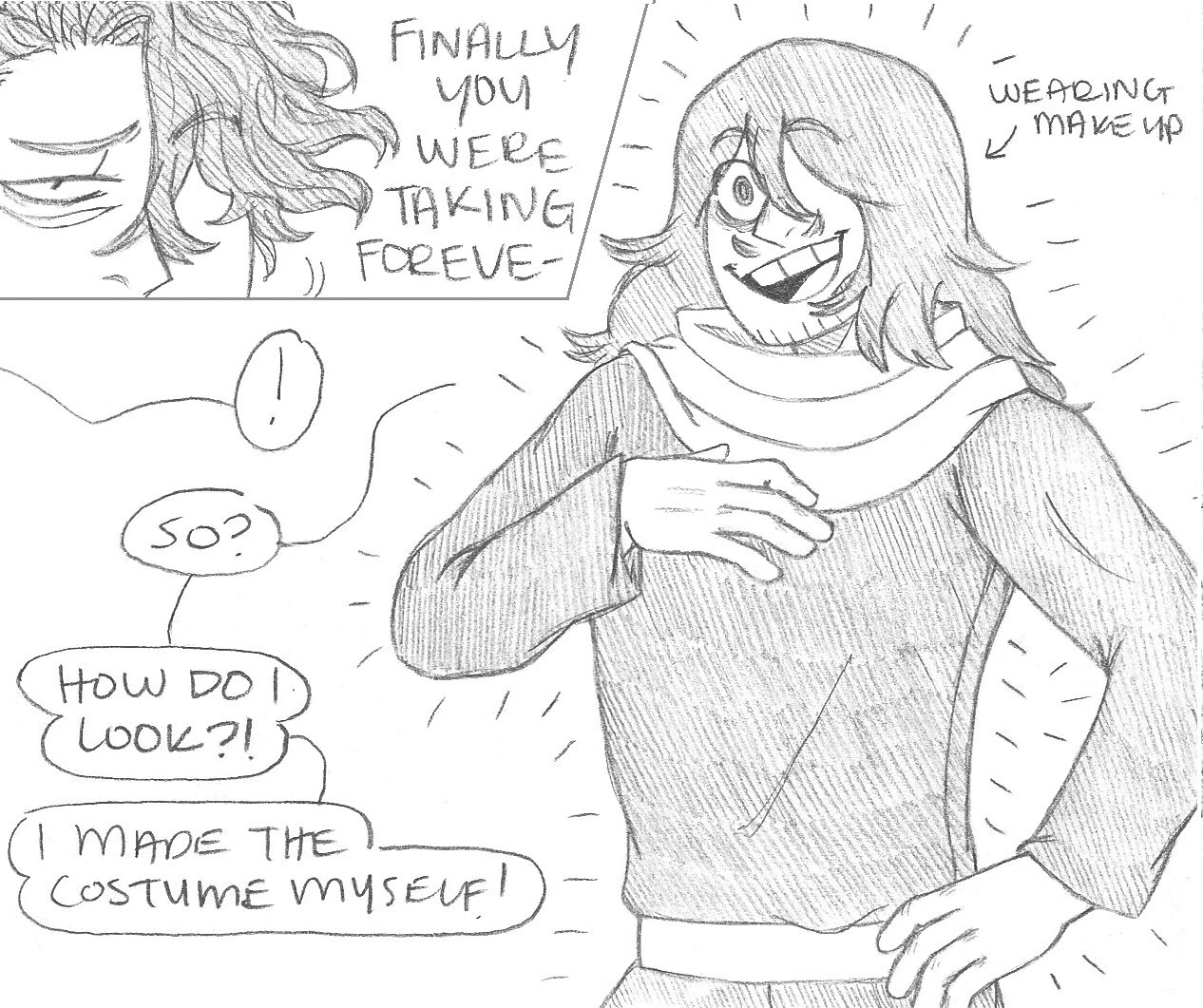 nartothelar:nartothelar:Another one of three comics I did for the @erasermic-lifetime zine! This one was called “The Perfect Costume”. Aizawa might try to hide it but he’s really happy and flattered.Comics: 1/2/3great job mic, you broke eri 