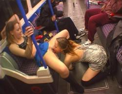 farmerfransgirl:  Her BFF won’t let her make a mess of the subway train floor (where someone might trip and fall).  She drinks her girlfriend’s piss right in front of the assembled passengers and doesn’t miss a drop!  - This has been a public service