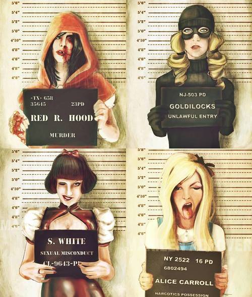 wilwheaton:  hwills456:  wilwheaton:  Fairytale Mugshots. I can’t find a source for this, but I saw it on Reddit.  The artist is Marilen Adrover. Red R. Hood: Link /Goldilocks: Link/S. White: Link/Alice: Link Her work isn’t getting enough love considering