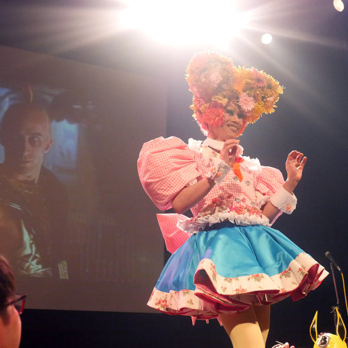 Some of the many fabulous drag queens on stage for “Okama Day” at Tokyo fetish party Dep