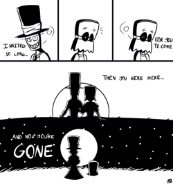 freakingunderscore:  This is a sad mini comic I did for an amino challenge on the paperhat amino. (Which you should join btw.) But I based it off the fact that, as far as we know, Black Hat is an immortal being that’s lived for who knows how long. He