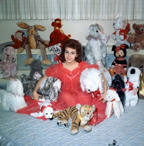 adoring-annette: Annette and her stuffed animal collection, 1961.