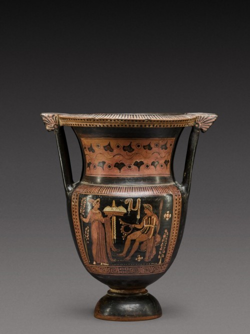 An Apulian Red-figured Column Krater, attributed to the Painter of the Truro Pelike.Circa 350-330 B.