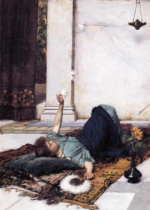 artist-waterhouse: Its sweet doing nothing, 1879, John William Waterhouse Medium: oil,canvas