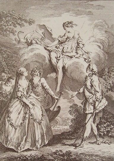 Prologue di Psiché design by François Boucher for a play by Molière engraved by Laurent Cars, 1734