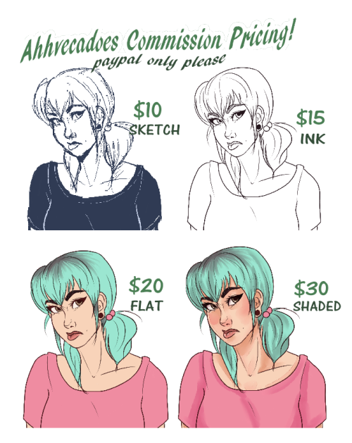 ahhvecadoesart: Easier pricing for all you lovely people.  Extra characters +$10 each. Dependin