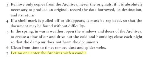 dye-net:let no one enter the Archives with a candle(Bernard Simon, ‘Les sept règles d’or des archivi