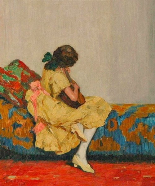 A girl with a guitar  -  Max Westfeld  1913German  1882-1971oil on canvas 70,4 x 64,3 cm.