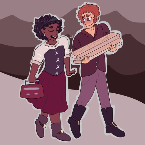 musidoodle: ~ Together Again ~ [image description: a drawing of Julia and Magnus, walking side by si