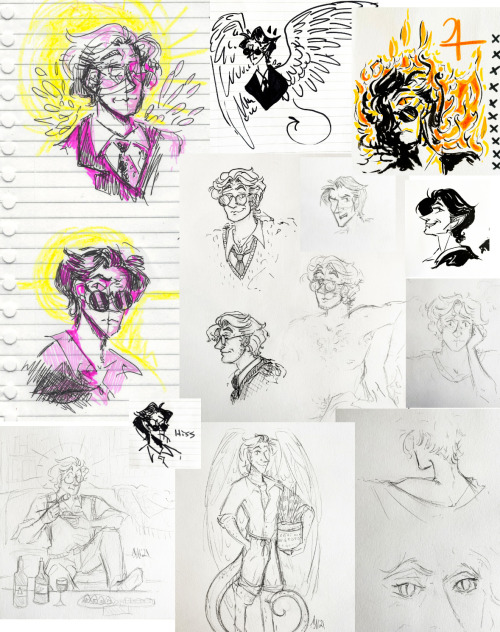 trashcan of Crowley and Aziraphale sketches and wips I like and might never post unless I collect th