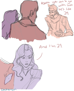 ohthelinsanity:  slacktension:   When Bryke wasn’t sure if there was going to be a book 2, the originally were going to have Asami join the United Forces Like they had a little joke where Asami was going to run off with Iroh, and Mako was going to be