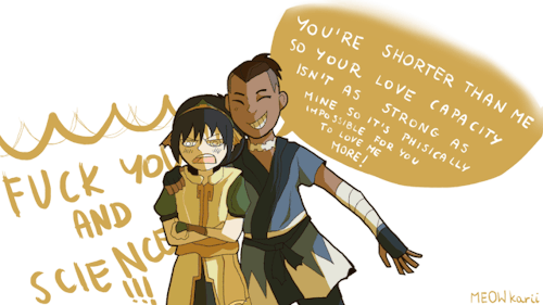 I saw this meme and just needed to draw this with Toph and Sokka <3 Love how small Toph is : >