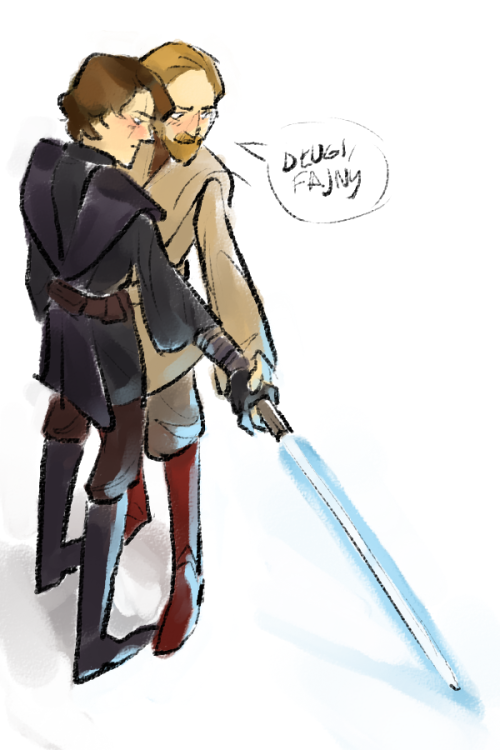 alexagator: Request no. 6@javvie: draw anakin and obi-wan comparing size of their lighsabers@ahanodo