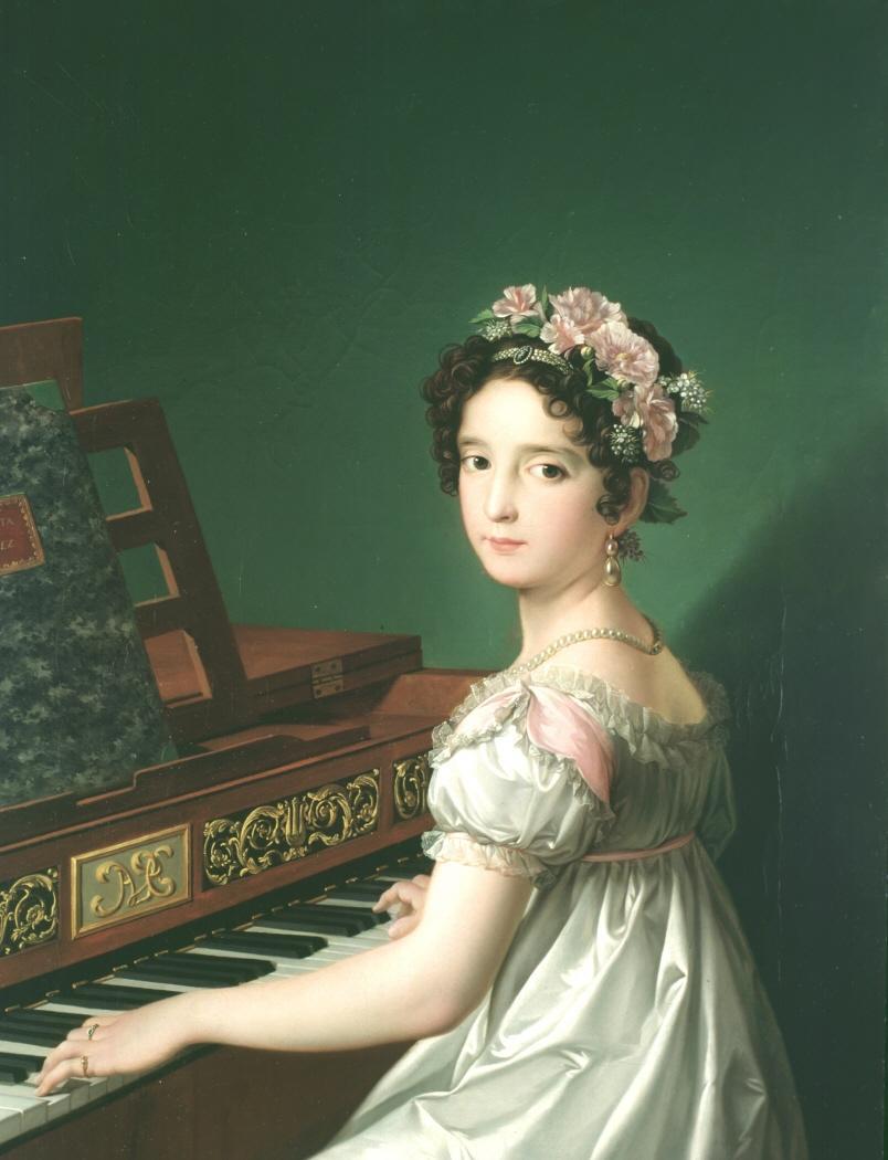 historicalfashion:  Artist’s Daughter, Manuela, Playing Piano by Zacarías González