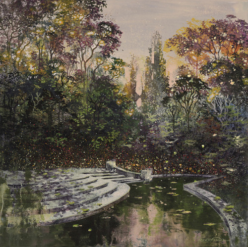 thunderstruck9:Eric Roux-Fontaine (French , b. 1966), Arcadie. Mixed media on board, 40 x 40 cm.