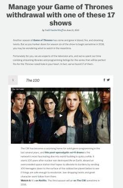 aaronginsburg:  VOX.COM HAS SPOKEN“Jaw-dropping twists and great character work…”Humbled and thrilled to be on this amazing list of kick-ass, binge-worthy shows. Check out the whole article –&gt; HERE.