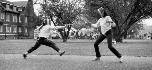 sacrificethemoon:Fencing in Reed College ca. 1984We dueled with rapiers in the quadrangle at midnigh