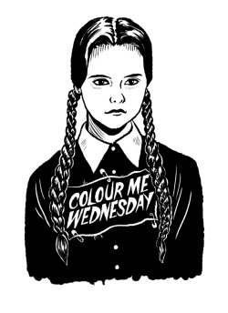 aky-aky:  Colour Me Wednesday -*Da na na na click click* A CMW/Addams family inspired illustration I did. Wednesday is awesome! The idea had been floating around in my head for like a zillion years. Concept from Jen of CMW. Colour Me Wednesday is an