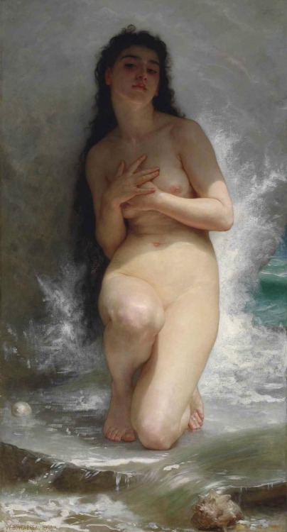 La perle / The Pearl.1894.Oil on Canvas.141 x 75.6 cm.( 55.51 x 29.76 in.)Art by William Adolphe Bou