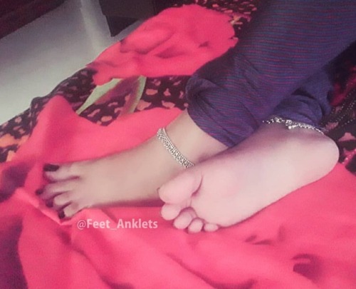 Most beautiful mallu feet, Soles & anklets with long black nail polished toes  #feet #soles #foo