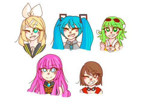 okamiotakuhd:I spent so long on this like why anyway it’s all the vocaloid girls I felt like drawi