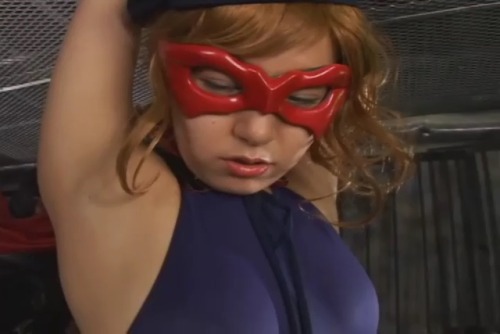 girlsarmpits: Aya Natsuki (Aya Mizuki) as a helpless superheroine being tied up with arms over head