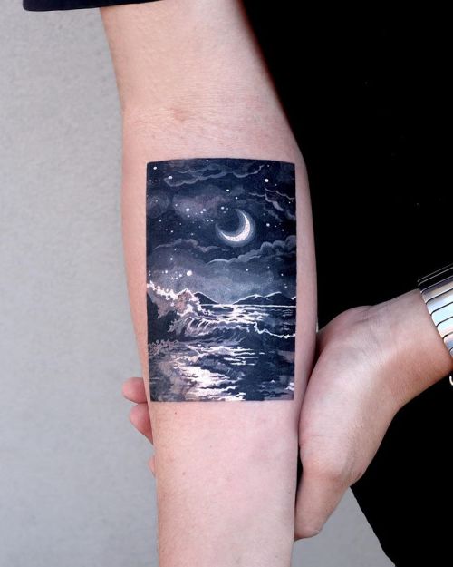 ig: tattooist_sigak in;landscape;moon;sea;splatter