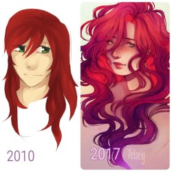 relseiyart: More than anything it takes effort, practice and a love for art to improve.  My first digital sketch of Adilene in 2010 vs current 2017, i just coincidentally saw it in my old art folder and the headshot with hair down kinda resembled my recen