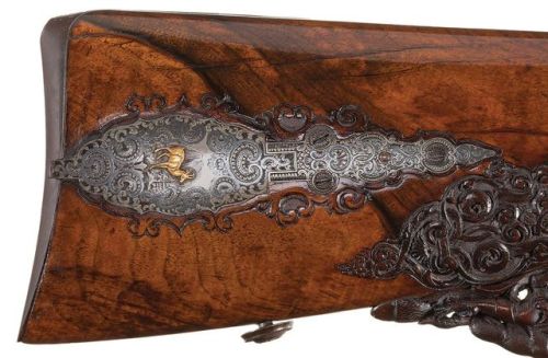Exhibition quality engraved, gold and silver inlaid, relief carved percussion target rifle crafted b