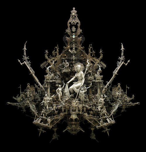 odditiesoflife:  Incredible Intricate Mixed Media Sculptures Kansas-based artist Kris Kuksi, previously featured on Curious History, opened his fourth solo show, Revival, at the Joshua Liner Gallery in New York on November 21st. Kuksi continues his use