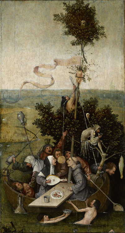 Hieronymus Bosch, Ship of Fools, 1490-1500. Oil on wood panel, 58 cm × 33 cm. Musée du Louvre, Paris