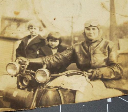Woman on Harley Davidson Motorcycle with children, 1920&rsquo;s- found photo via ebay
