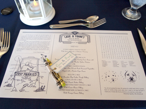 √ Custom Wedding Placemat Such a great idea! This couple met while working at Dumser&rsquo